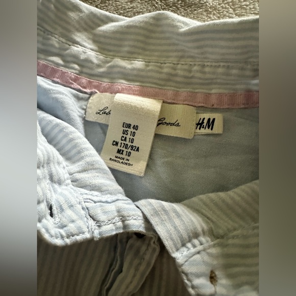 Light blue striped button down shirt with patches on elbows - Picture 2 of 2